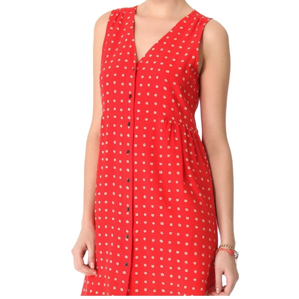 Madewell Red Silk Floral Waterflower Dress Size XS New